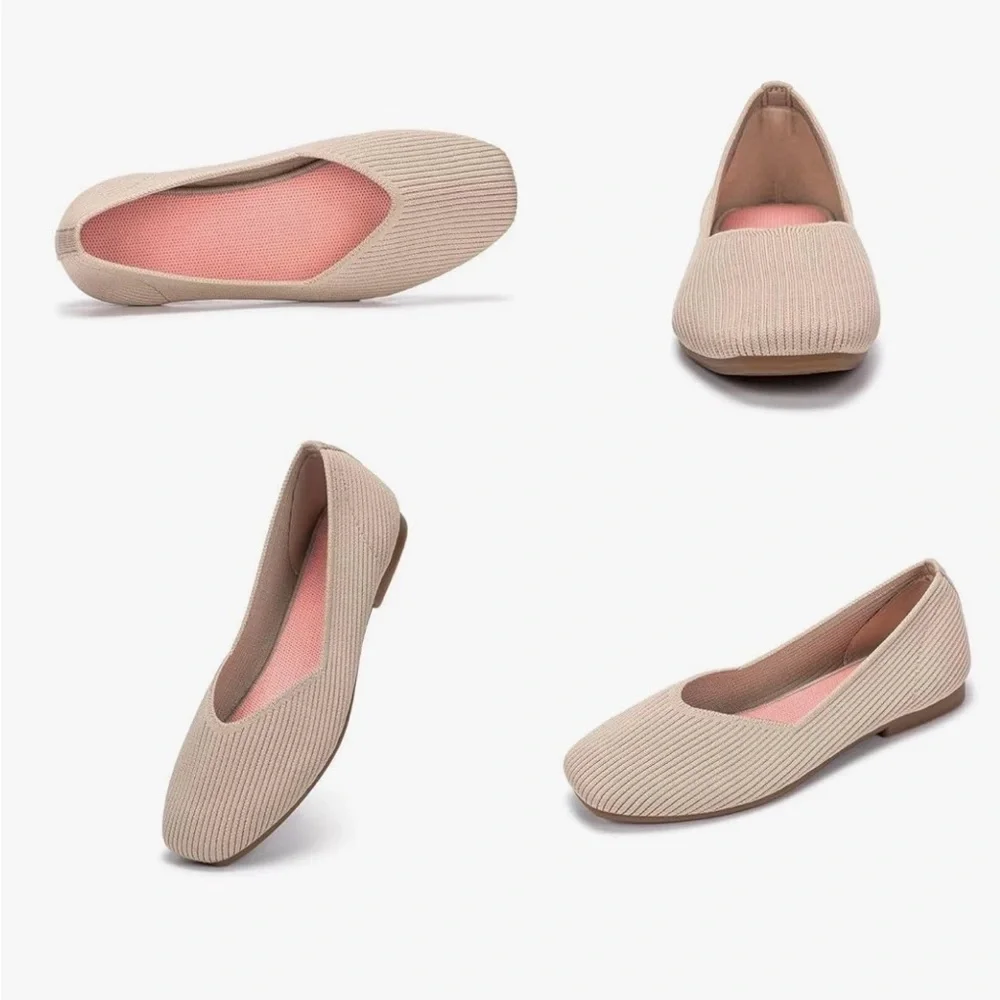 Frank Mully Women’s Square Toe Knit Flats Nude Size 8.5 NWOT
